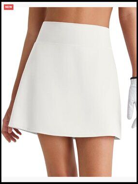 High Waisted A-Line Skort with Inner Shorts and Pockets, Athletic Skort